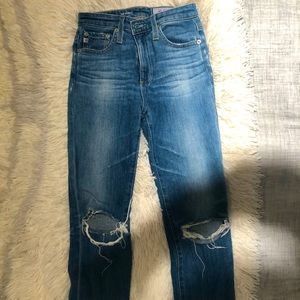 AG High Rise Distressed Slim Jeans
